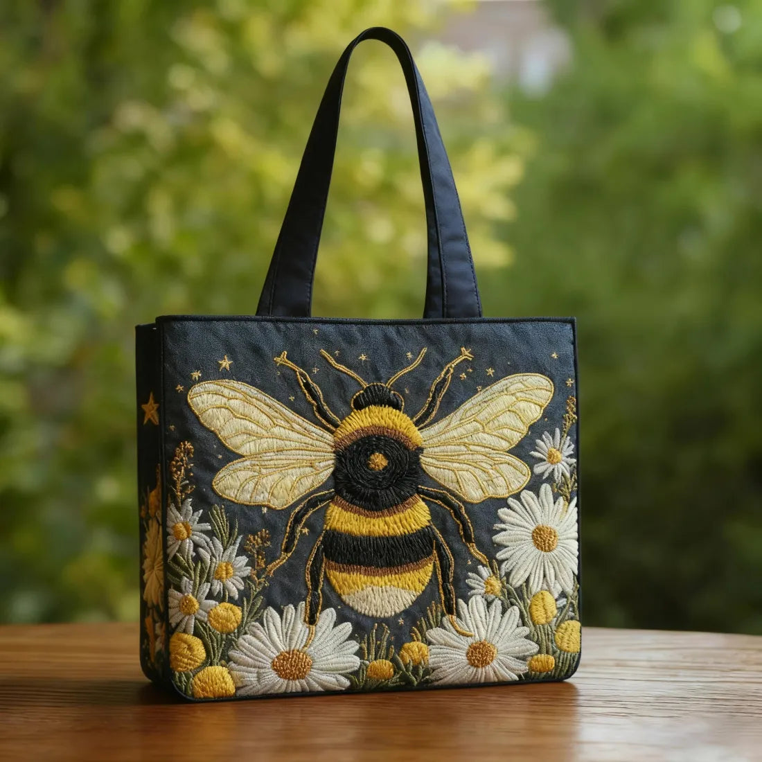 Handcrafted Bag - Bee with Daisies and Stars
