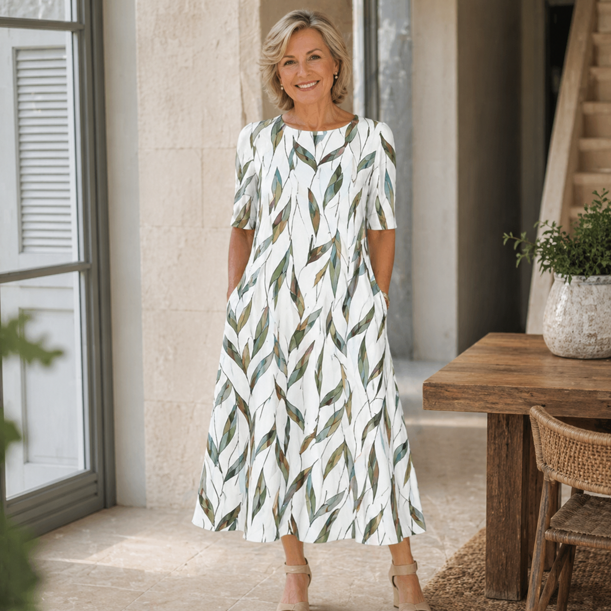 Elena | Elegáns Virágmintás Zsebes Ruha